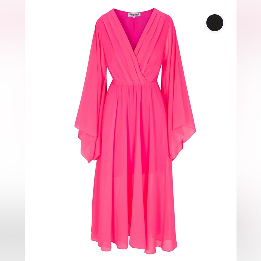 Meghan Fabulous Sunset MIDI Dress Neon Pink NWOT